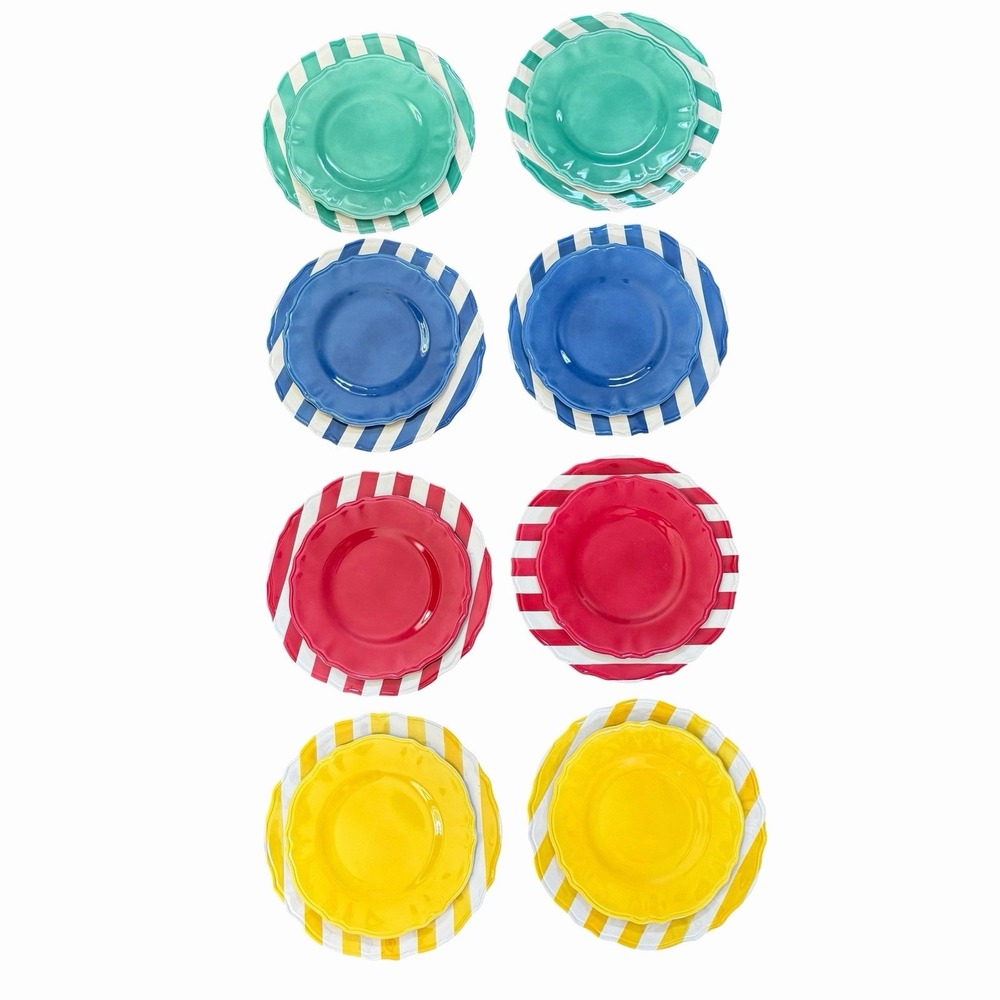 16 - Jia Wei Lifestyle Red Aqua Blue‎ Yellow Stripe Melamine Dinner Plates Salad